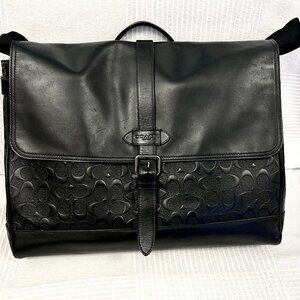 COACH Black Embossed Leather Messenger Bag